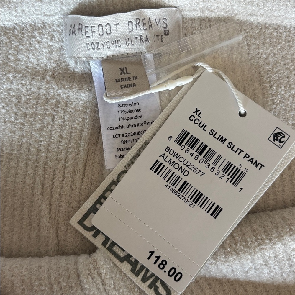 Barefoot Dreams Slim Slit Rib Pajama Pants in Almond Size X-Large NWT - Picture 5 of 10